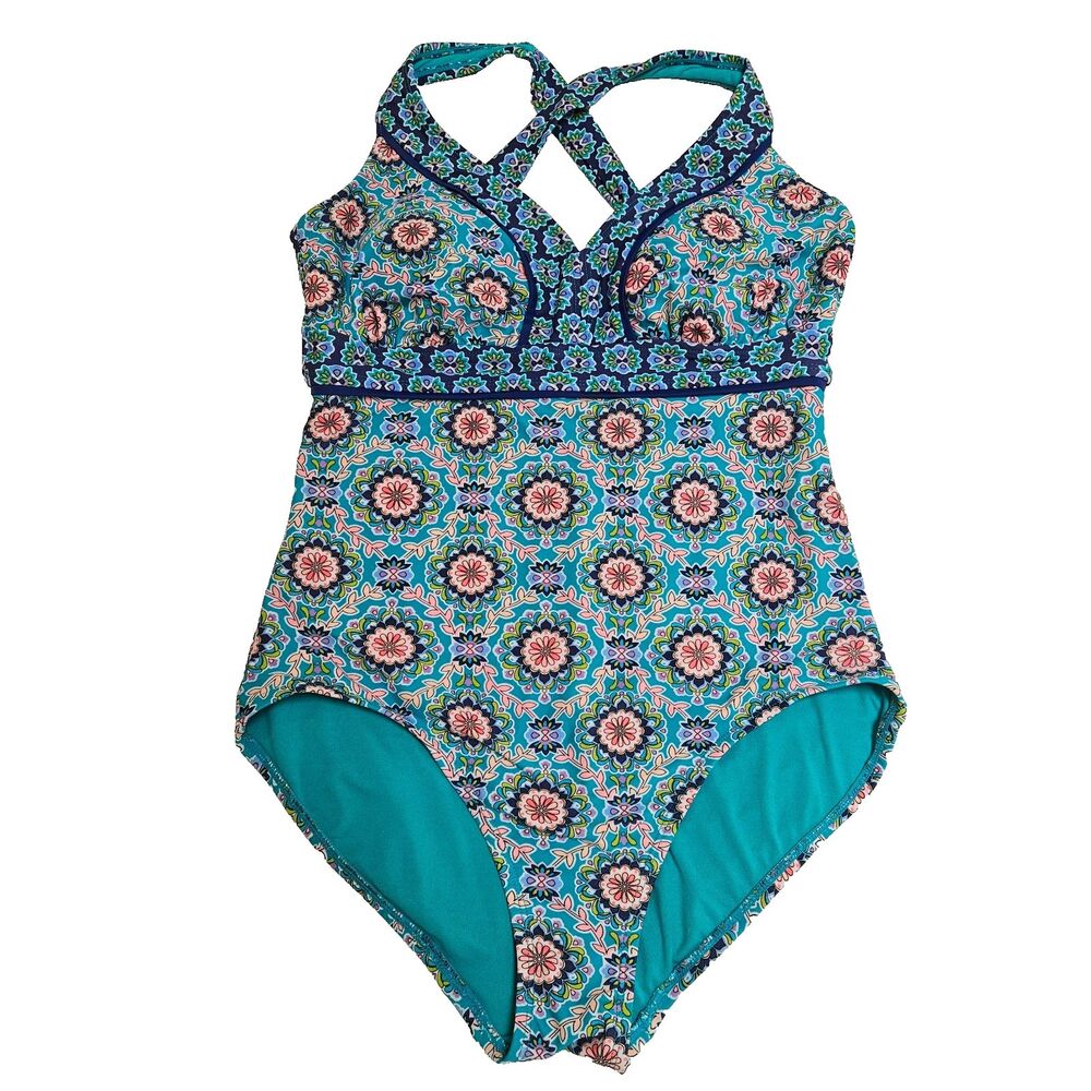Catalina Swimwear Women's SZ M (8-10) Swimsuit One Piece Green Blue Paisley
